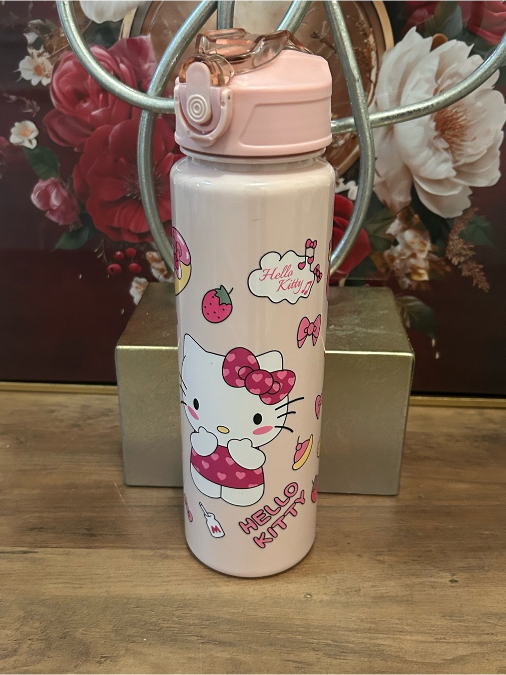 Hello Kitty Pink and White Water Bottle with Flip Lid